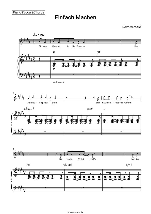 Noten und Akkorde Revolverheld - Einfach Machen - Klavier&Gesang&Akkorde