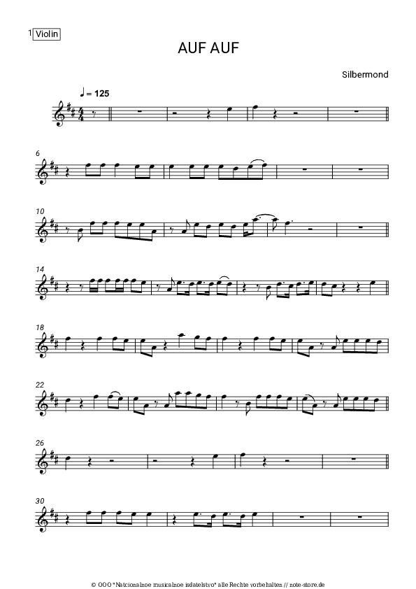 Noten Silbermond - AUF AUF - Violine