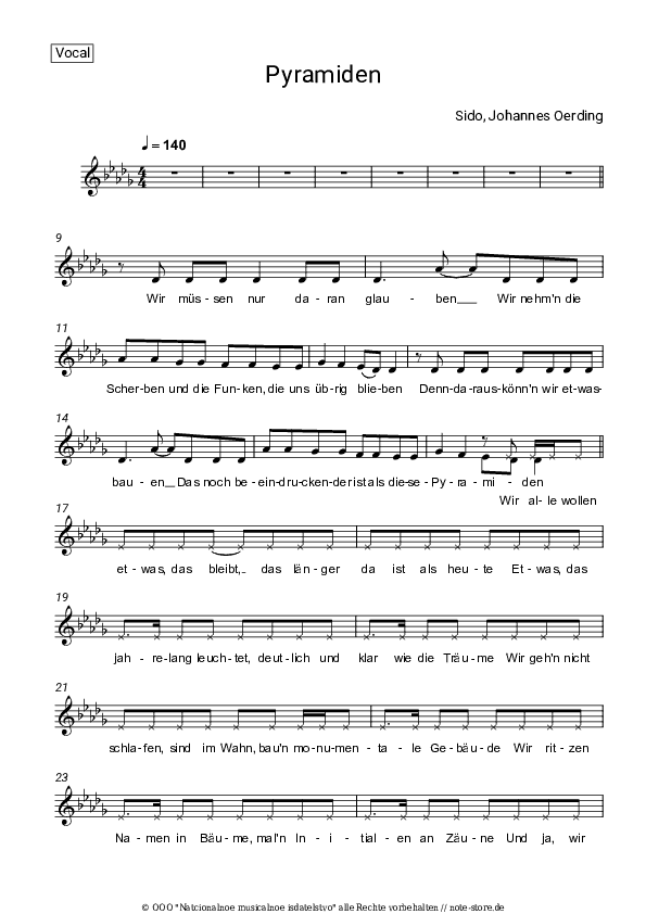 Noten Sido, Johannes Oerding - Pyramiden - Gesang