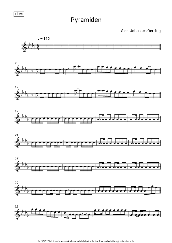 Noten Sido, Johannes Oerding - Pyramiden - Flöte