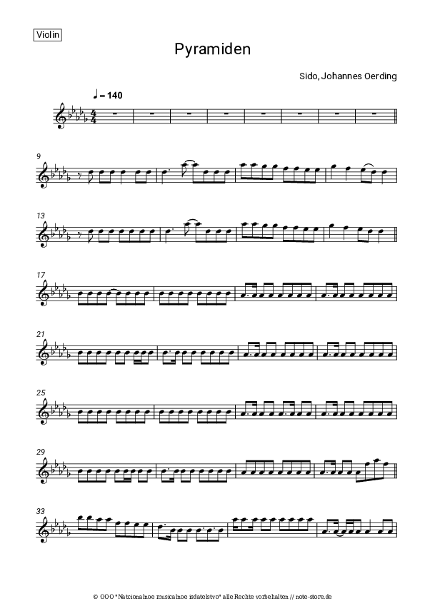 Noten Sido, Johannes Oerding - Pyramiden - Violine