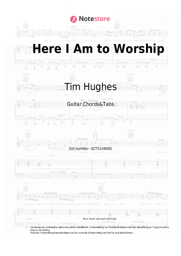 Akkorde Tim Hughes - Here I Am to Worship - Gitarren.Akkorde&Tabas