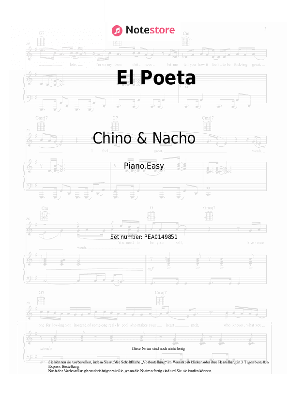 Einfache Noten Chino & Nacho - El Poeta - Klavier.Einfach