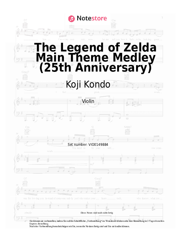 Noten Koji Kondo - The Legend of Zelda Main Theme Medley (25th Anniversary) - Violine