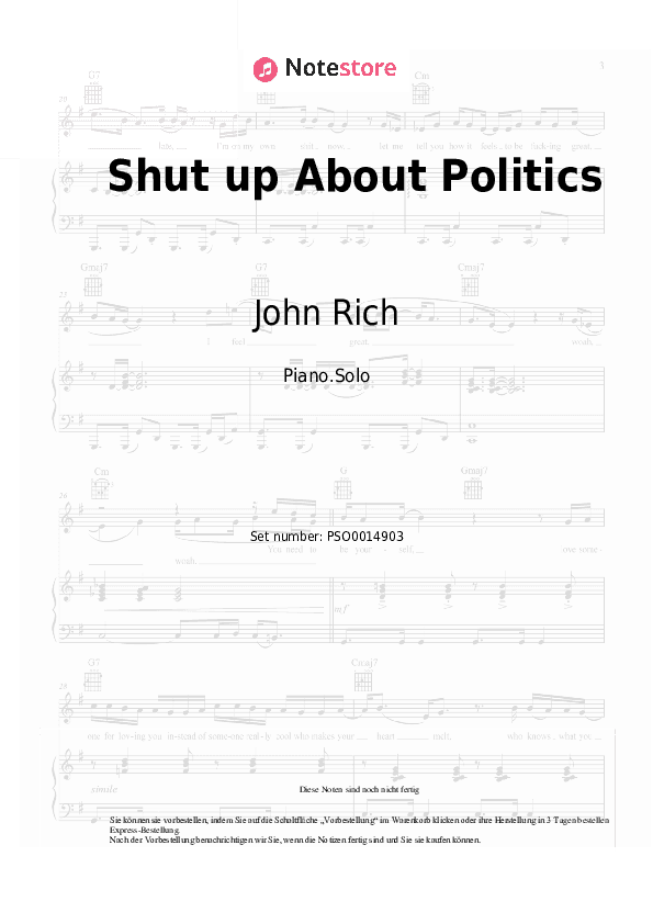 Noten John Rich - Shut up About Politics - Klavier.Solo