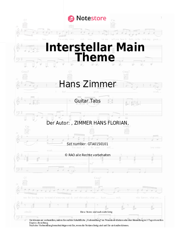 Tabs Hans Zimmer - Interstellar Main Theme - Gitarre.Tabs