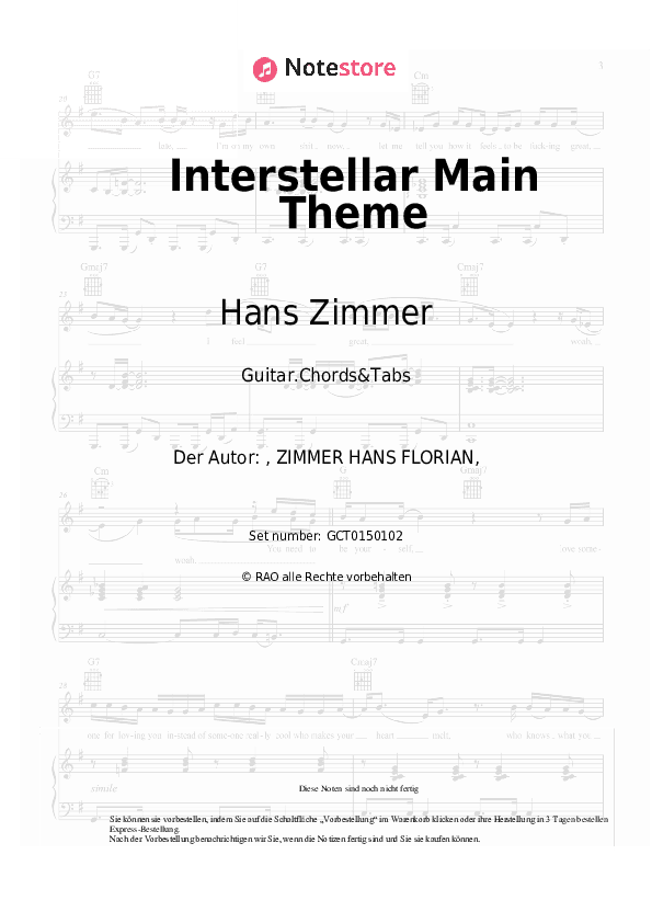 Akkorde Hans Zimmer - Interstellar Main Theme - Gitarren.Akkorde&Tabas