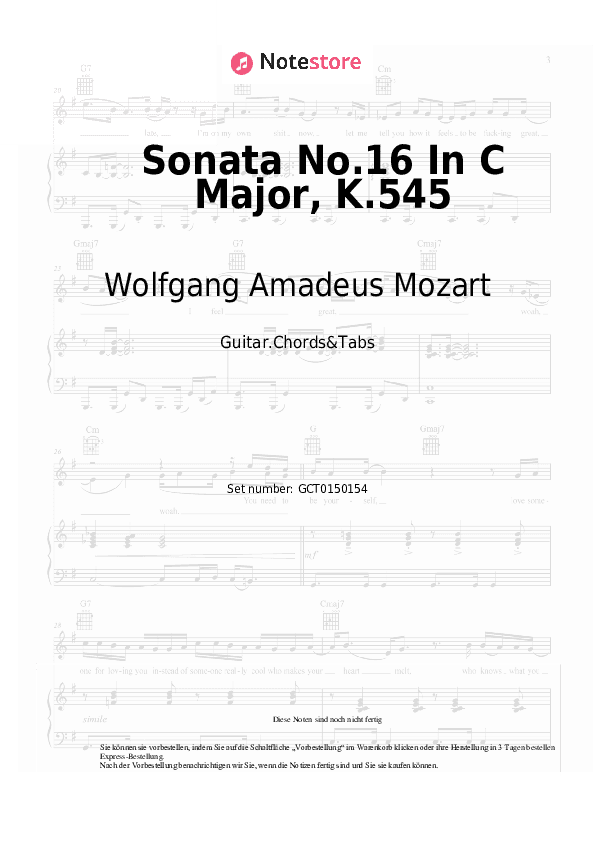 Akkorde Wolfgang Amadeus Mozart - Sonata No.16 In C Major, K.545 - Gitarren.Akkorde&Tabas