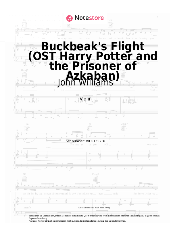 Noten John Williams - Buckbeak's Flight (OST Harry Potter and the Prisoner of Azkaban) - Violine