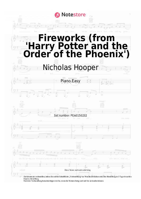 Einfache Noten Nicholas Hooper - Fireworks (from 'Harry Potter and the Order of the Phoenix') - Klavier.Einfach
