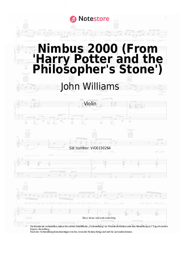 Noten John Williams - Nimbus 2000 (From 'Harry Potter and the Philosopher's Stone') - Violine