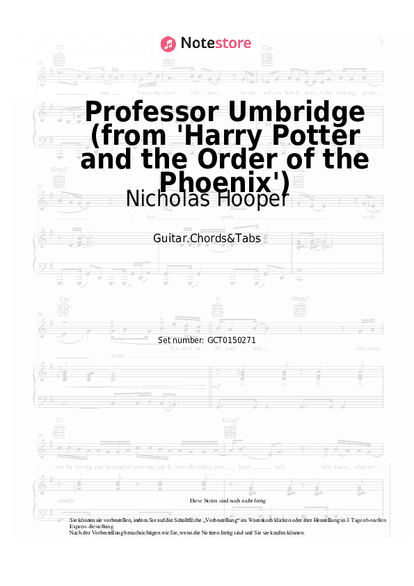 Akkorde Nicholas Hooper - Professor Umbridge (from 'Harry Potter and the Order of the Phoenix') - Gitarren.Akkorde&Tabas