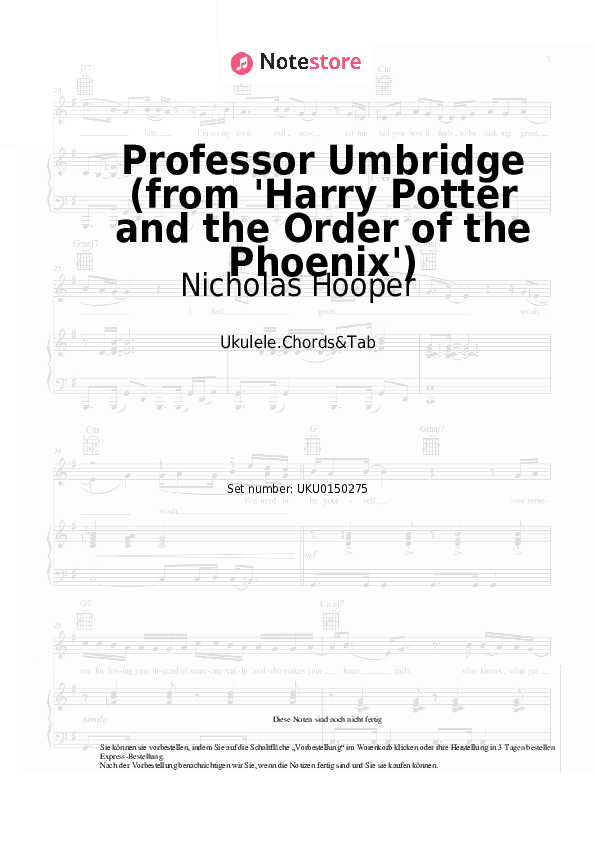 Noten Nicholas Hooper - Professor Umbridge (from 'Harry Potter and the Order of the Phoenix') - Ukulele.Akkorde&Tabs