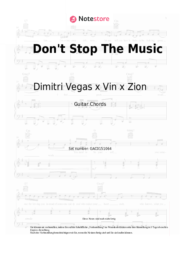 Akkorde Dimitri Vegas x Vin x Zion - Don't Stop The Music - Gitarre.Akkorde