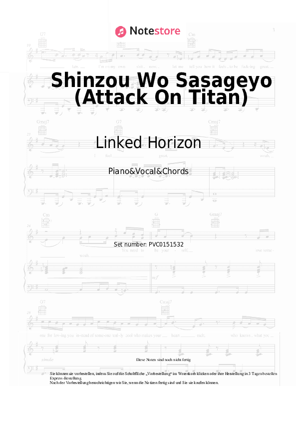 Noten und Akkorde Linked Horizon - Shinzou Wo Sasageyo (Attack On Titan) - Klavier&Gesang&Akkorde
