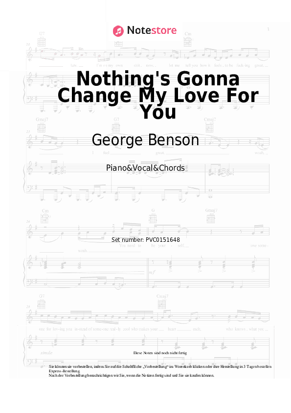 Noten und Akkorde George Benson - Nothing's Gonna Change My Love For You - Klavier&Gesang&Akkorde