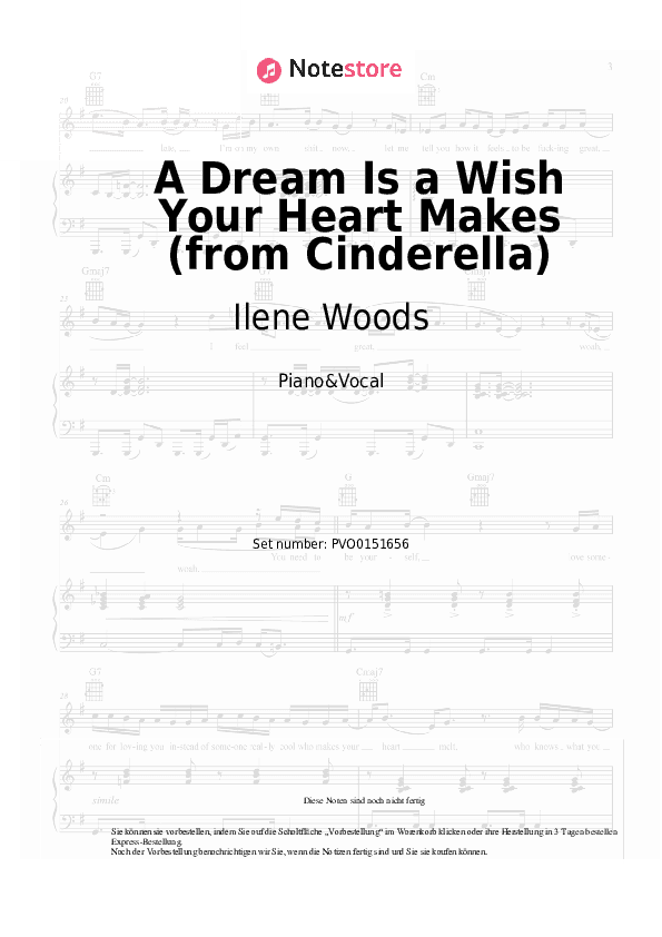 Noten mit Gesang Ilene Woods - A Dream Is a Wish Your Heart Makes (from Cinderella) - Klavier&Gesang