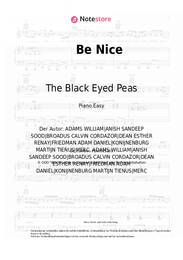 Einfache Noten The Black Eyed Peas, Snoop Dogg - Be Nice - Klavier.Einfach