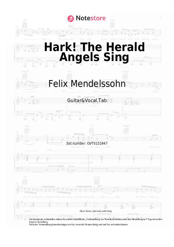 Akkorde und Gesang Felix Mendelssohn - Hark! The Herald Angels Sing - Gitarre&Gesang.Tabs