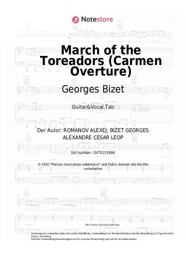 Akkorde und Gesang Georges Bizet - March of the Toreadors (Carmen Overture) - Gitarre&Gesang.Tabs