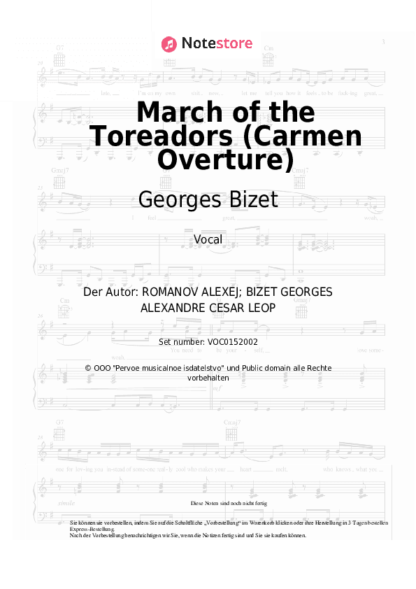 Noten Georges Bizet - March of the Toreadors (Carmen Overture) - Gesang