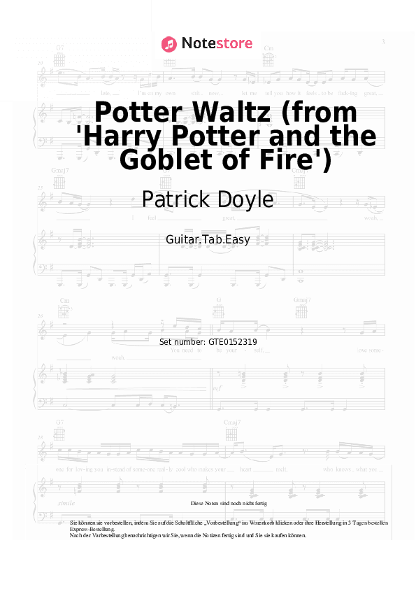 Einfache Tabs Patrick Doyle - Yule Ball Waltz (from 'Harry Potter and the Goblet of Fire') - Gitarre.Tabs.Easy