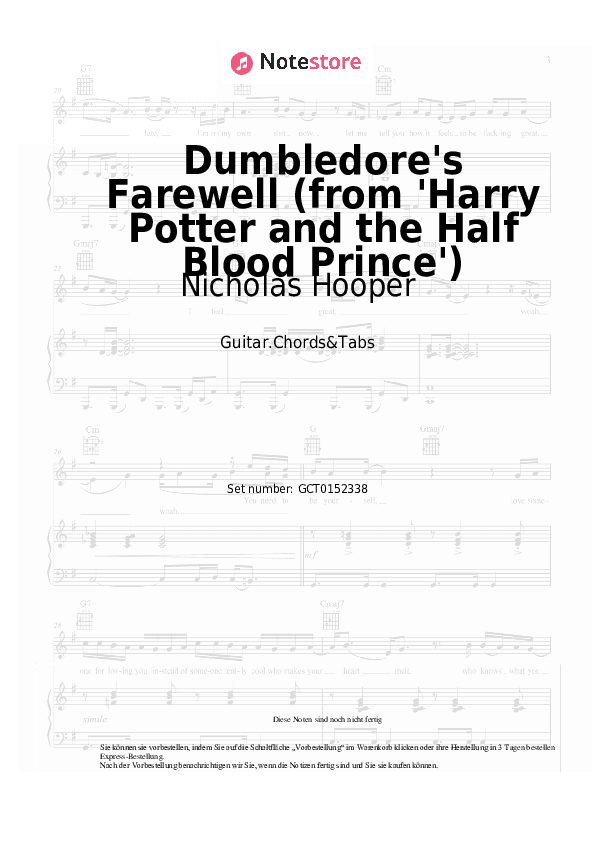 Akkorde Nicholas Hooper - Dumbledore's Farewell (from 'Harry Potter and the Half Blood Prince') - Gitarren.Akkorde&Tabas