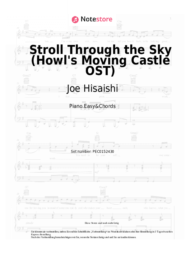 Einfache Noten und Akkorde Joe Hisaishi - The Merry Light Cavalrymen (Howl's Moving Castle OST) - Klavier.Einfach&Akkorde