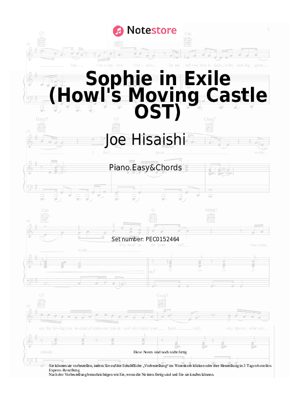 Einfache Noten und Akkorde Joe Hisaishi - Sophie in Exile (Howl's Moving Castle OST) - Klavier.Einfach&Akkorde