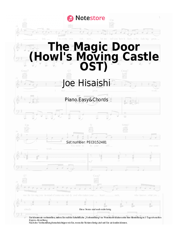 Einfache Noten und Akkorde Joe Hisaishi - The Magic Door (Howl's Moving Castle OST) - Klavier.Einfach&Akkorde
