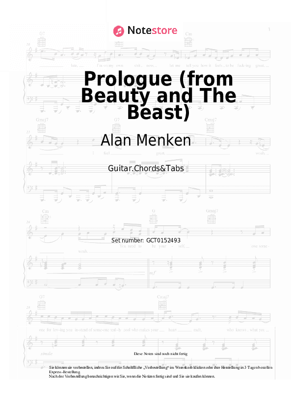 Akkorde Alan Menken - Prologue (from Beauty and The Beast) - Gitarren.Akkorde&Tabas