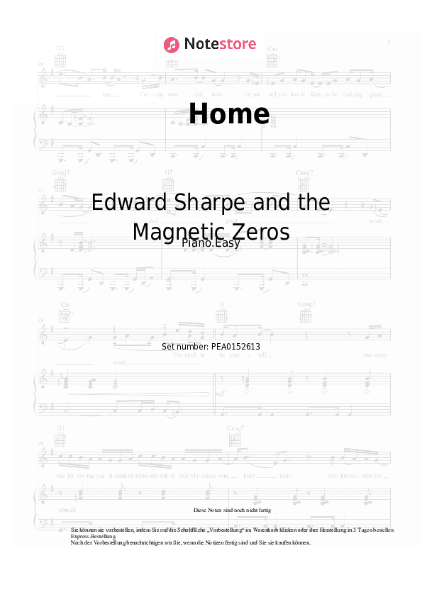 Einfache Noten Edward Sharpe and the Magnetic Zeros - Home - Klavier.Einfach