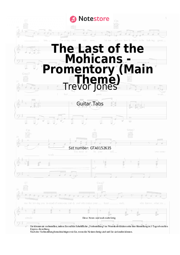 Tabs Trevor Jones - The Last of the Mohicans - Promentory (Main Theme) - Gitarre.Tabs