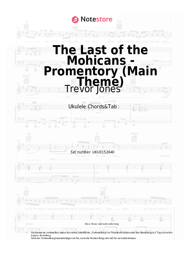 Noten Trevor Jones - The Last of the Mohicans - Promentory (Main Theme) - Ukulele.Akkorde&Tabs