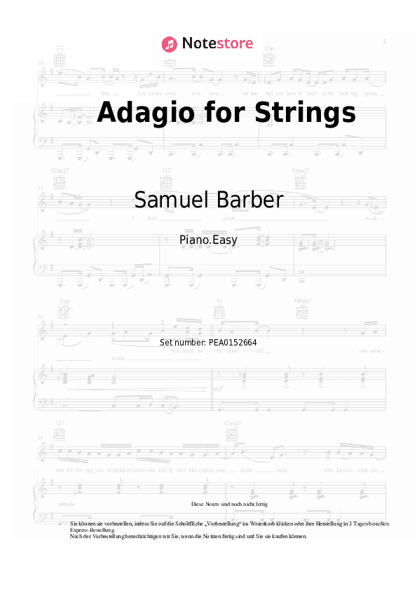Einfache Noten Samuel Barber - Adagio for Strings - Klavier.Einfach