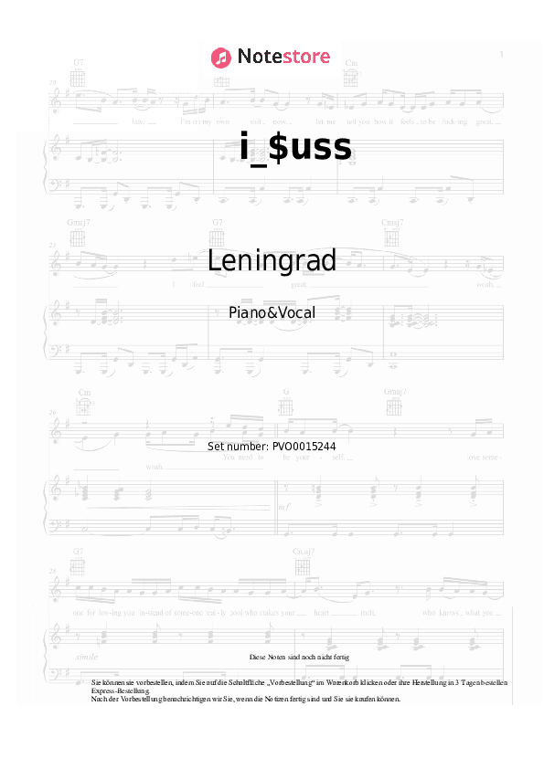 Noten mit Gesang Leningrad - i_$uss - Klavier&Gesang