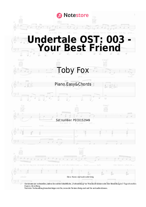 Einfache Noten und Akkorde Toby Fox - Undertale OST: 003 - Your Best Friend - Klavier.Einfach&Akkorde