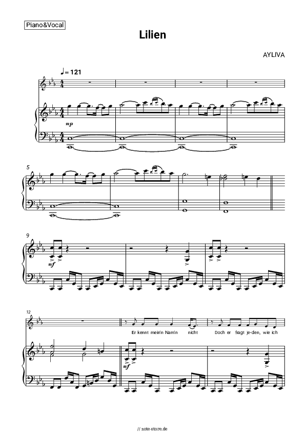 Noten mit Gesang AYLIVA - Lilien - Klavier&Gesang