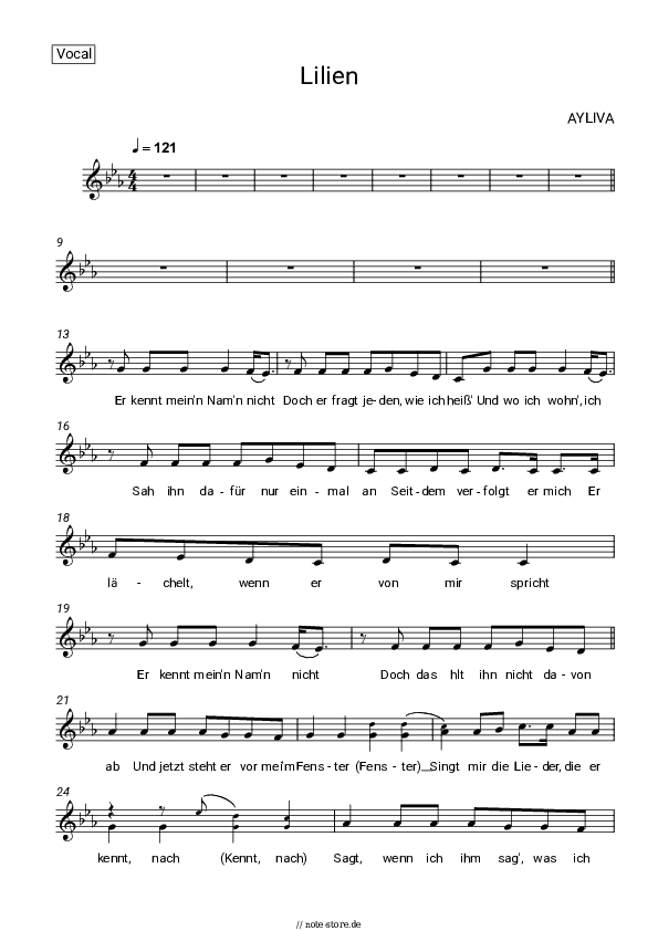 Noten AYLIVA - Lilien - Gesang