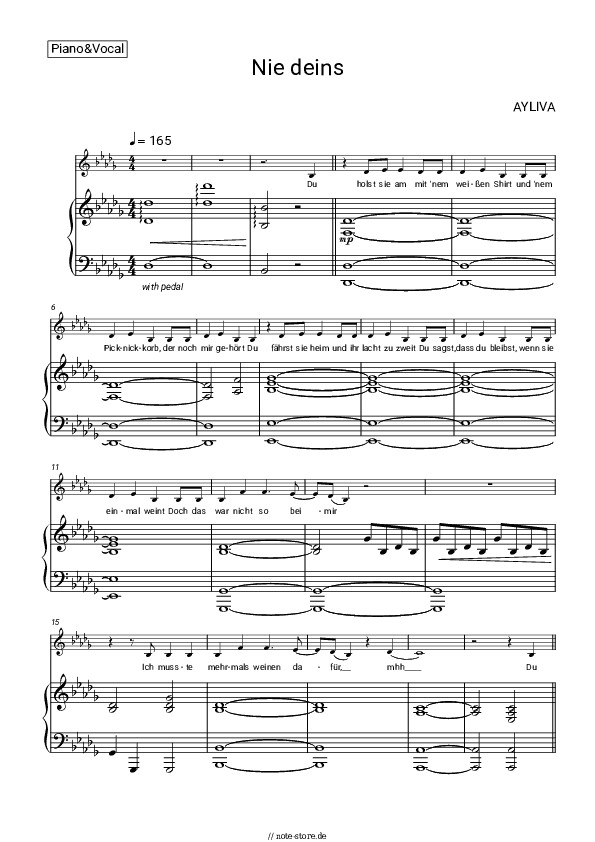 Noten mit Gesang AYLIVA - Nie deins - Klavier&Gesang
