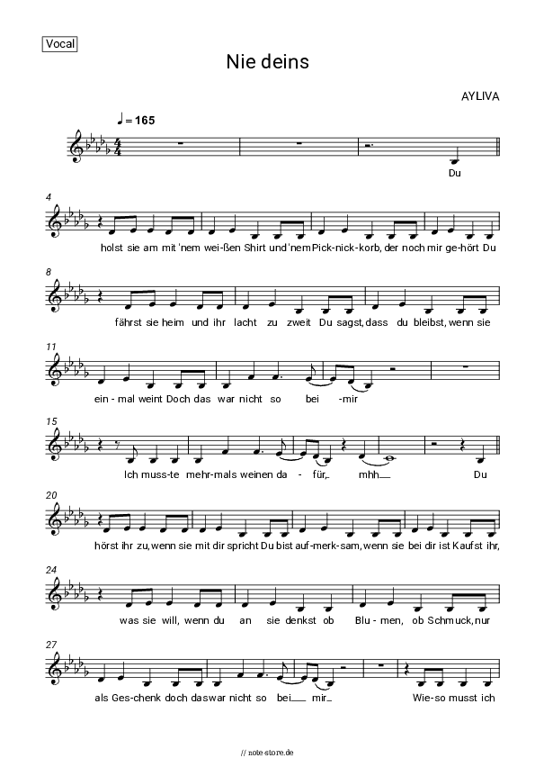 Noten AYLIVA - Nie deins - Gesang