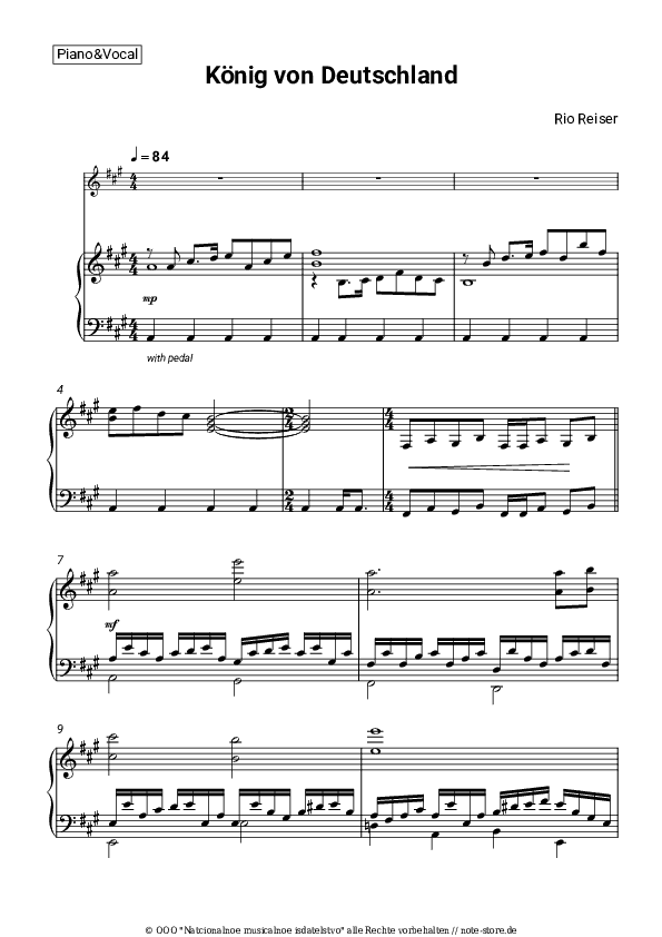 Noten mit Gesang Rio Reiser - König von Deutschland - Klavier&Gesang