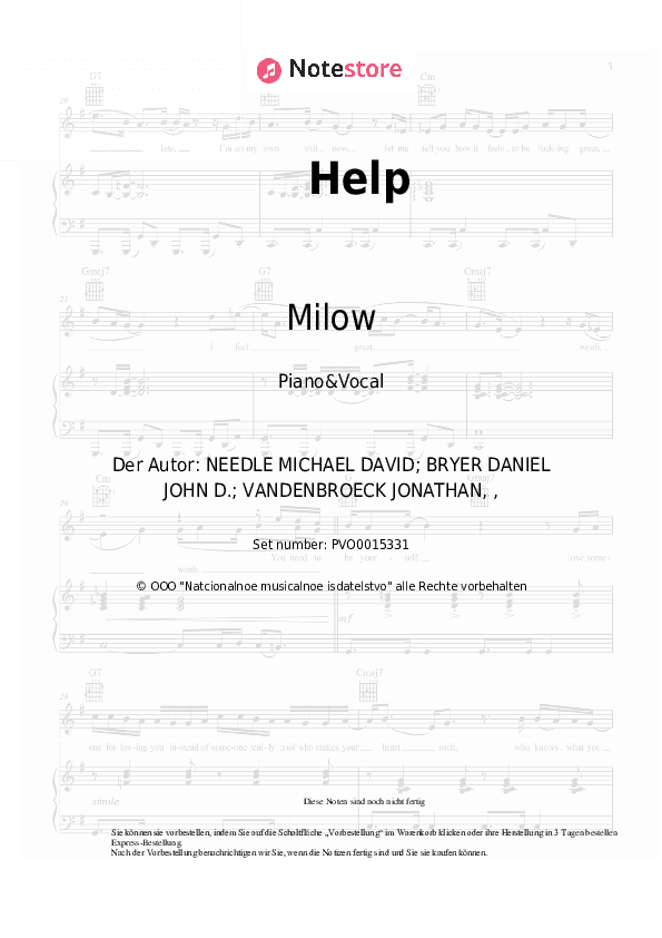 Noten mit Gesang Milow - Help - Klavier&Gesang