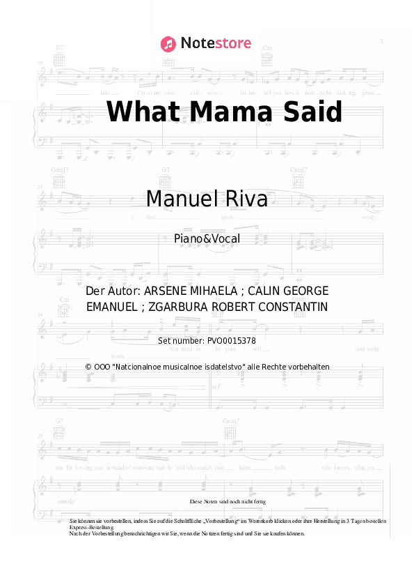 Noten mit Gesang Manuel Riva, Misha Miller - What Mama Said - Klavier&Gesang