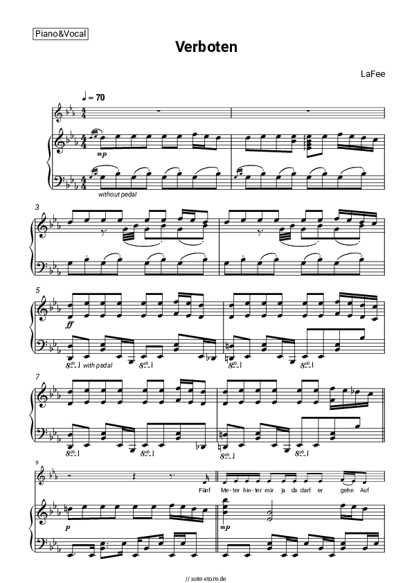 Noten mit Gesang LaFee - Verboten - Klavier&Gesang