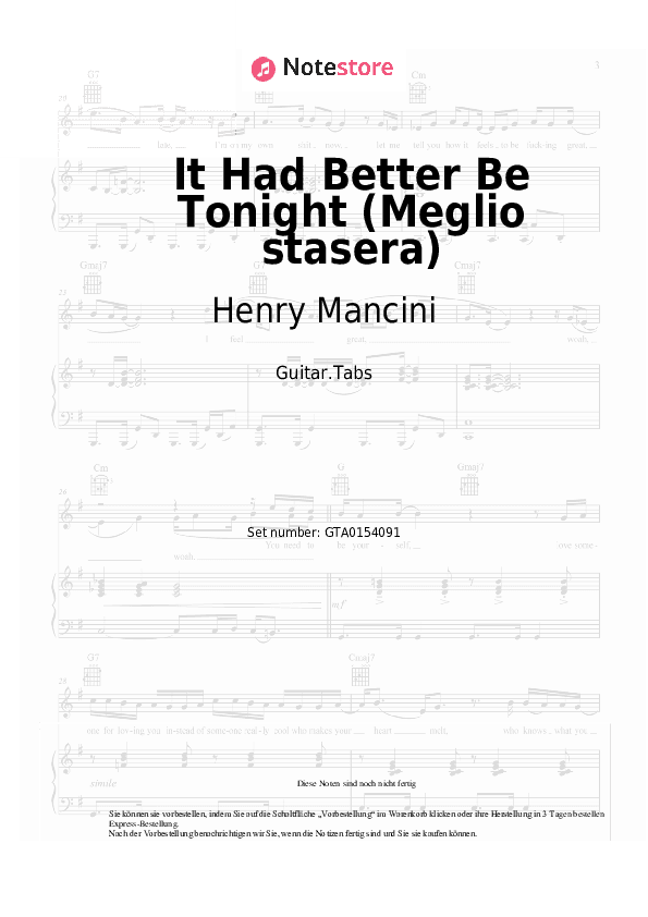 Tabs Henry Mancini - It Had Better Be Tonight (Meglio stasera) - Gitarre.Tabs