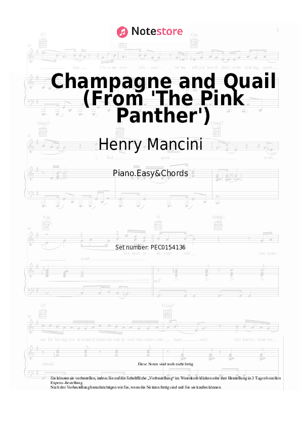 Einfache Noten und Akkorde Henry Mancini - Champagne and Quail (From 'The Pink Panther') - Klavier.Einfach&Akkorde