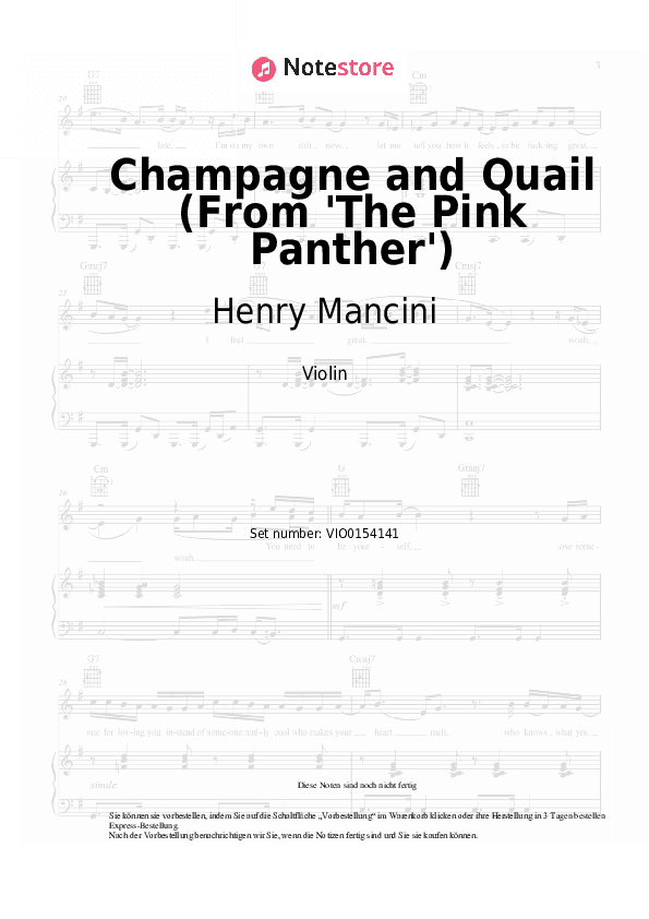 Noten Henry Mancini - Champagne and Quail (From 'The Pink Panther') - Violine