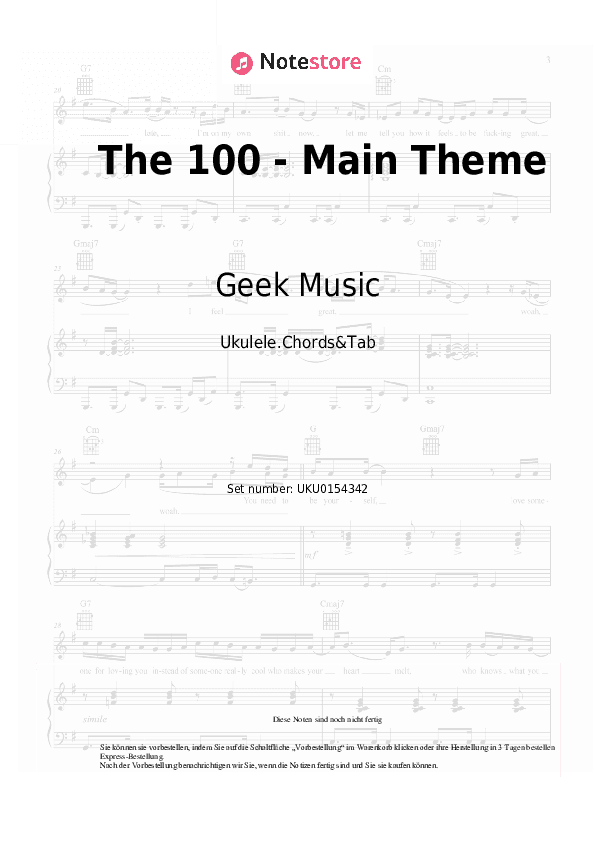Noten Geek Music - The 100 - Main Theme - Ukulele.Akkorde&Tabs