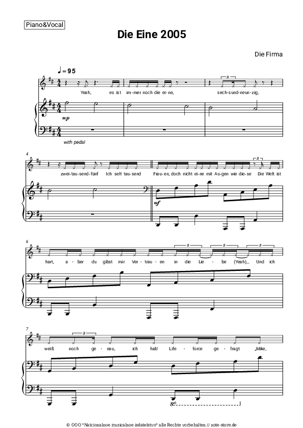 Noten mit Gesang Die Firma - Die Eine 2005 - Klavier&Gesang